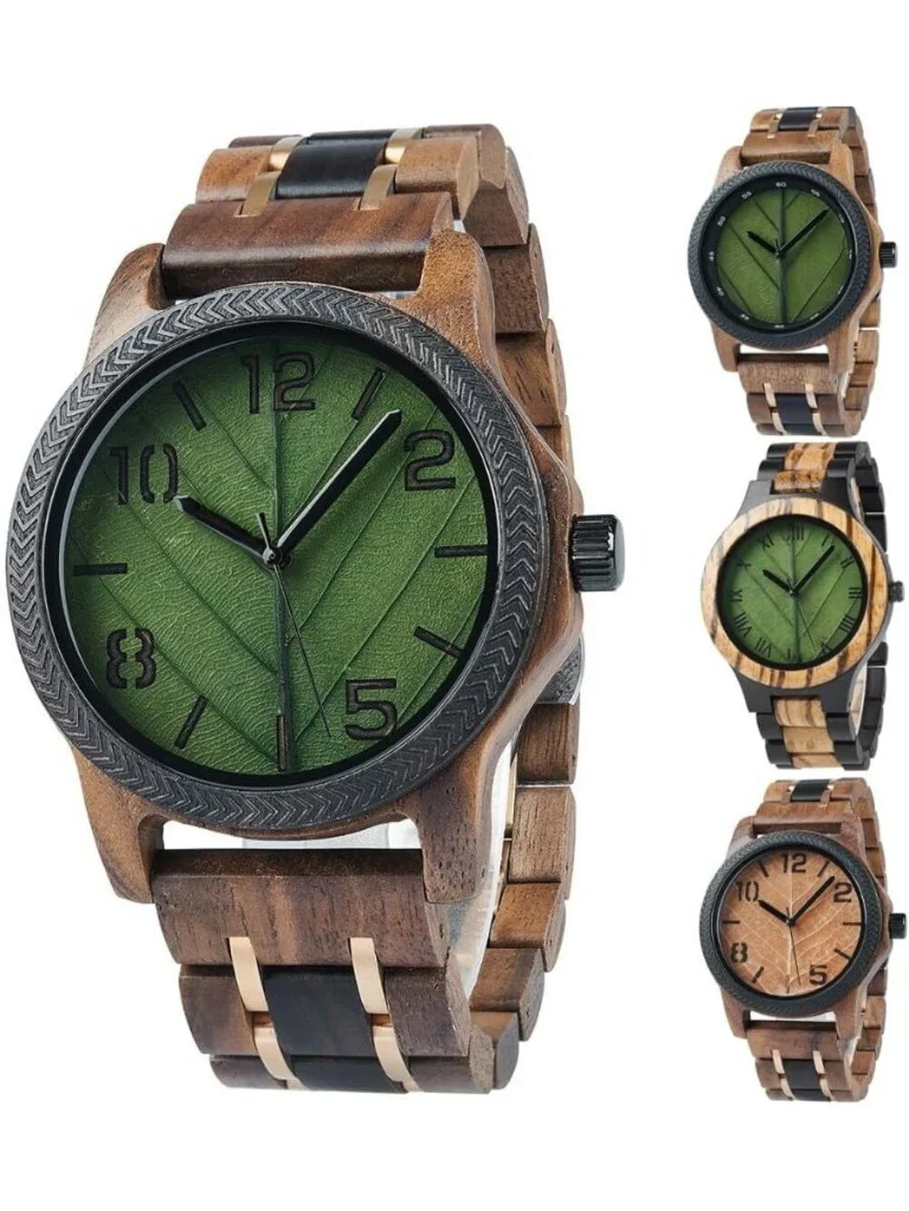 Men's Green Brown Natural Japanese Quartz Minimalist Style Unique Wooden Watch